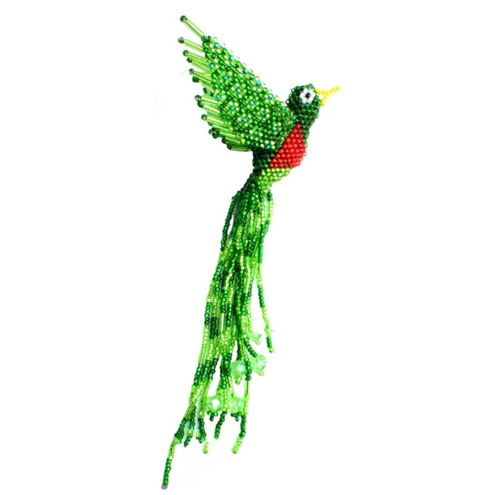 Hand made Colibri ✻ Emberá Glass Beaded Green Bird Keychain